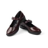 Kadın Bordo Anne Ayakkabısı Tokalı Rugan Kaydırmaz Termo Taban Kısa Topuklu Rahat Günlük thumbnail 4