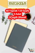 4 Adet A4 Ebat 60 Yaprak(120 Sayfa) Spiralli Plastik Kapaklı Okul Defteri-Meteksan - 1