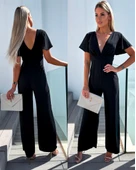 Kadın Kısa Kollu Kruvaze Yaka Sırt Dekolteli Pegasus Kumaş Tulum thumbnail 2