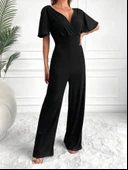 Kadın Kısa Kollu Kruvaze Yaka Sırt Dekolteli Pegasus Kumaş Tulum thumbnail 8