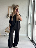 Kadın Tek Omuzdan Açık Geniş Kesim Viskon Iki Iplik Bluz Ve Pantolon Ikili Takım thumbnail 1