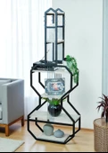 DEKORATİF SİYAH METAL KİTAPLIK BEYAZ AHŞAP RAFLI GİTAR ÜNİTE ÇOK AMAÇLI SALON OFİS DÜZENLEYİCİ - 6