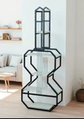 DEKORATİF SİYAH METAL KİTAPLIK BEYAZ AHŞAP RAFLI GİTAR ÜNİTE ÇOK AMAÇLI SALON OFİS DÜZENLEYİCİ - 8
