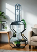 DEKORATİF SİYAH METAL KİTAPLIK SİYAH AHŞAP RAFLI GİTAR ÜNİTE ÇOK AMAÇLI SALON OFİS DÜZENLEYİCİ - 7