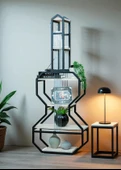 DEKORATİF SİYAH METAL KİTAPLIK BEYAZ AHŞAP RAFLI GİTAR ÜNİTE ÇOK AMAÇLI SALON OFİS DÜZENLEYİCİ - 1