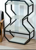 DEKORATİF SİYAH METAL KİTAPLIK BEYAZ AHŞAP RAFLI GİTAR ÜNİTE ÇOK AMAÇLI SALON OFİS DÜZENLEYİCİ - 4