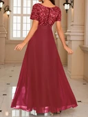 Kadın Kısa Kollu Derin V Yakalı A Kesim Pulpayet Detaylı şifon Nedime Elbisesi thumbnail 3