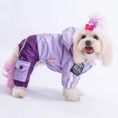 Pawstar BiColor Lila-Mor Polarlı Su Geçirmez Küçük Irk Köpek Yağmurluk Tulum thumbnail 1