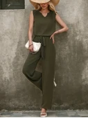 Kadın Kolsuz V Yakalı Aerobin Bluz Ve Belden Kuşaklı Pantolon Ikili Takım thumbnail 1
