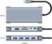 Plentiful TYPE-C Hub 11in1 USB C 5 Gbps Docking Station 4K HDMI,VGA,Type C PD,USB3.0,RJ45 Ethernet,SD/TF AUX Macbook Pc Uyumlu Adaptör Çoklayıcı Çevirici Dönüştürücü - 2