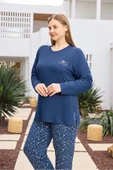 Aydoğan Kadın inci Büyük Beden İndigo Mavi Pijama Takımı 0494 - 2