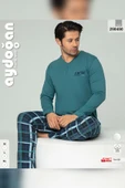 Aydoğan Erkek Tuna Koton Patlı Düğmeli Çam Yeşili Pijama Takımı 0450 - 2