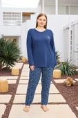 Aydoğan Kadın inci Büyük Beden İndigo Mavi Pijama Takımı 0494 - 1