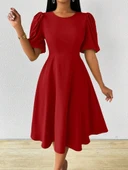 Kadın Kısa Balon Kollu Bisiklet Yaka Kiloş Janjan Krep Elbise thumbnail 3