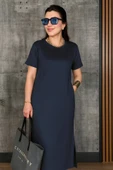 Kadın Kısa Kollu Bisiklet Yaka Yırtmaçlı Viskon Iki Iplik Elbise thumbnail 4