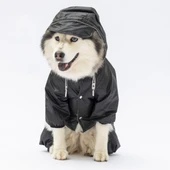 Pawstar Siyah Muson Polarlı Su Geçirmez Orta-Büyük Irk Köpek Yağmurluk Tulum thumbnail 2