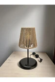 Lyris - Makrome Abajur, Mini Masa Lambası (Kum Beji Başlık, Siyah Ayak) thumbnail 1