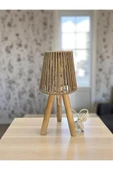 Üç Ayak Mini Ahşap Abajur (Koyu Bej Makrome İp Başlık) thumbnail 1