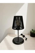Lyris - Makrome Abajur, Mini Masa Lambası (Siyah Başlık, Siyah Ayak) thumbnail 1