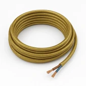 Dekoratif Kumaş Aydınlatma Elektrik Kablosu (2x0,50 TTR) (Simli Gold) 1 Metre - 1