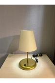 Lyris - Pvc Abajur, Mini Masa Lambası Ekru Başlık, Gold Ayak) - 1