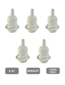 E27 Duy Geçmeli Yarım Diş Avize, Abajur, Lambader Duyu Halkalı - Bakalit Beyaz (250V-4A) 5 Adet thumbnail 1