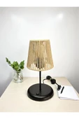 Lyris - Makrome Abajur, Mini Masa Lambası (Ekru Başlık, Siyah Ayak) thumbnail 1