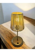 Lyris - Makrome Abajur, Mini Masa Lambası (Koyu Bej Başlık, Gold Ayak) - 2