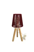 Üç Ayak Mini Ahşap Abajur (Bordo Makrome İp Başlık) - 2