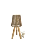 Üç Ayak Mini Ahşap Abajur (Koyu Bej Makrome İp Başlık) thumbnail 2