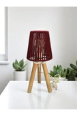 Üç Ayak Mini Ahşap Abajur (Bordo Makrome İp Başlık) - 1