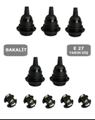 İtalyan E27 Duy Vidalı Yarım Diş Avize, Abajur, Ağaç Feneri Duyu Halkalı (250V-4A)(Bakalit) 5 Adet - 1