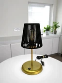 Lyris - Makrome Abajur, Mini Masa Lambası (Siyah Başlık, Gold Ayak) thumbnail 1
