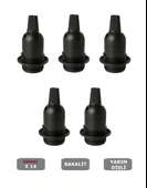 Italyan E14 Duy (MİNİ DUY) Bakalit Geçmeli Yarım Diş Siyah (250V-2A) 5 Adet - 1