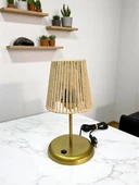 Lyris - Makrome Abajur, Mini Masa Lambası (Ekru Başlık, Gold Ayak) thumbnail 1