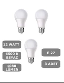 12W E27 Led Ampul 6500K Beyaz Işık (1080 Lümen) (3 Adet) thumbnail 1
