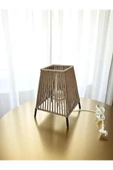 Makrome İpli Metal Masa ve Gece Lambası (Kare Konik- Koyu Bej) - 1