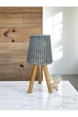 Üç Ayak Mini Ahşap Abajur (Bebe Mavi Makrome İp Başlık) thumbnail 1