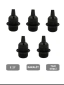 İtalyan Tip E27 Tam Dişli Duy Vidasız Geçmeli Bakalit Siyah (250V-4A) 5 Adet - 1