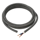 Dekoratif Kumaş Aydınlatma Elektrik Kablosu (2x0,50 TTR) (Siyah Beyaz Zigzag) 1 Metre - 1