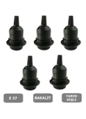 E27 Duy Geçmeli Yarım Diş Avize, Abajur, Lambader Duyu Halkalı - Bakalit Siyah (250V-4A) 5 Adet thumbnail 1