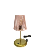 Lyris - Makrome Abajur, Mini Masa Lambası (Pudra Başlık, Gold Ayak) - 3