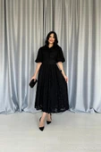 Siyah Kemerli Balon Kollu Elbise thumbnail 2