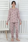 Lavanta Renkli Kalp Desenli Kız Çocuk Pijama Takımı - 4
