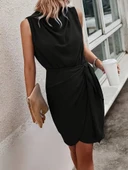 Kadın Sıfır Kollu Degaje Yakalı Yandan Bağlamalı Aerobin Elbise thumbnail 2