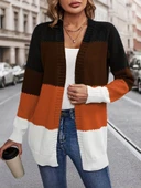 Kadın Uzun Kollu çift Renkli Uzun Triko Hırka thumbnail 11