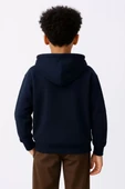 Erkek Çocuk Kapüşonlu Kanguru Çepli Tam Fermuarlı Hırka SweatShirt - Lacivert - 3