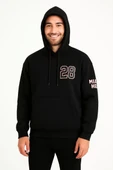 Üç İplik Kapüşonlu Ön ve Arka Baskılı SweatShirt hoodie - Siyah thumbnail 2