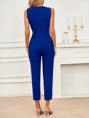 Kadın Sıfır Kollu Kruvaze Detaylı Ithal Krep Tulum thumbnail 6