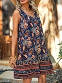 Kadın Askılı V Yakalı Fırfırlı Desenli Süprem Kısa Elbise thumbnail 8